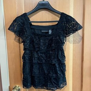 Attention Black Lace Ruffle Blouse